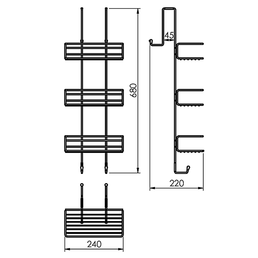 Gedy - Nástěnná police do sprchy CHROM LINE 68x24 cm lesklý chrom