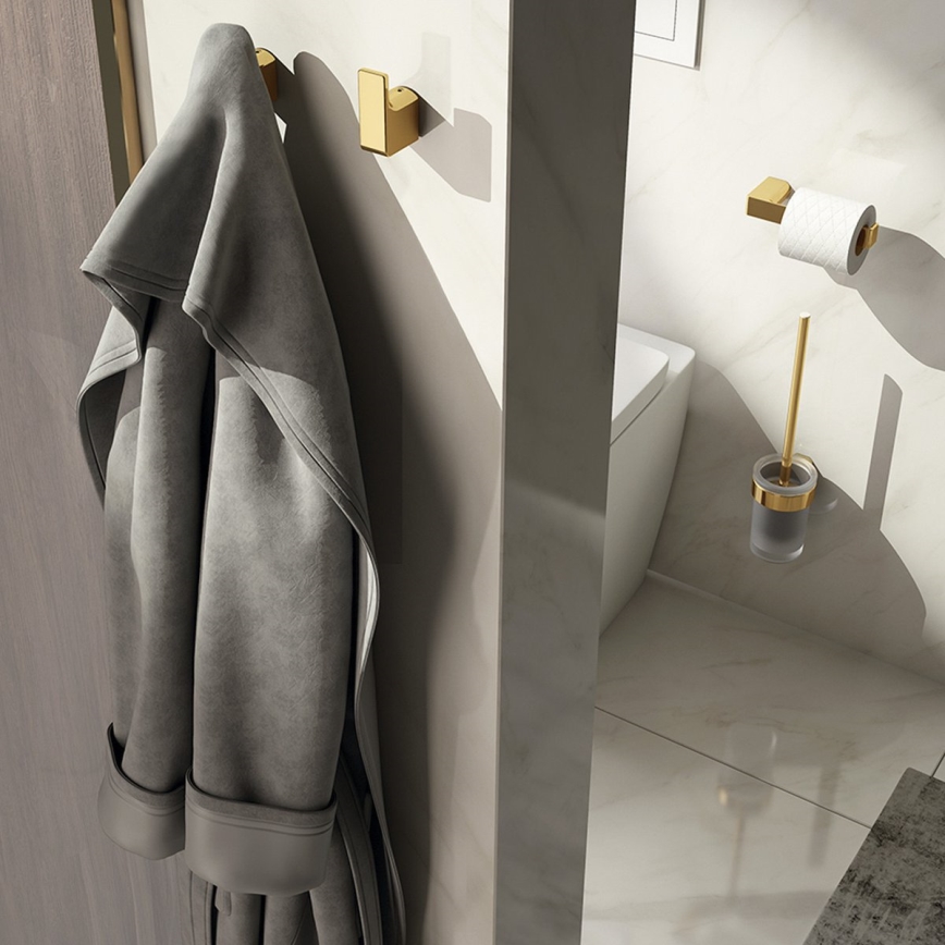 Gedy - Nástěnná WC štětka PIRENEI mléčné sklo/matná zlatá