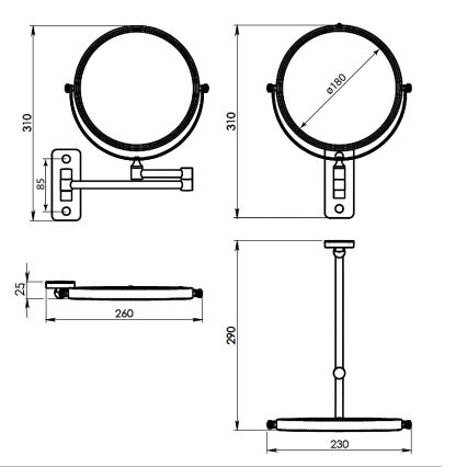 Gedy - Nástěnné kosmetické zrcátko GAIA matná černá