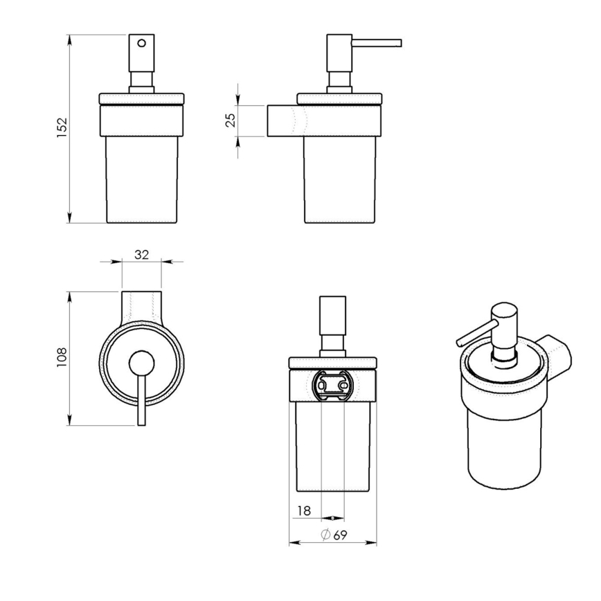 Gedy - Nástěnný dávkovač mýdla PIRENEI 110 ml mléčné sklo/zlatá