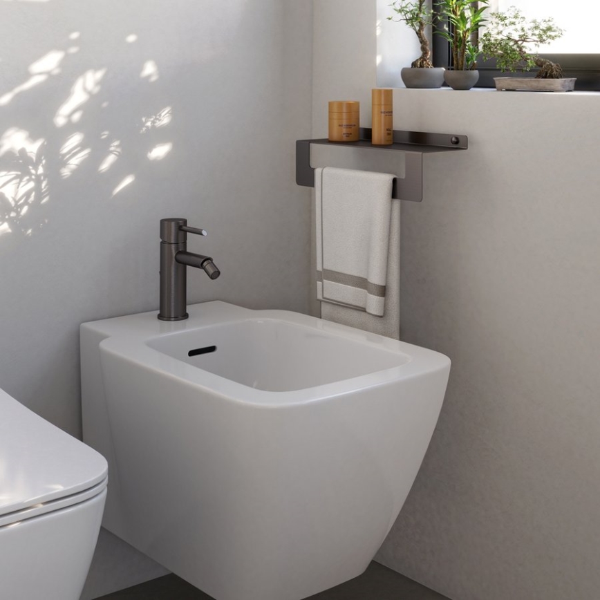 Gedy - Polička s věšákem na ručníky CLEO 30 cm metalicky šedá