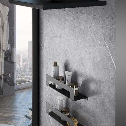 Gedy - Polička s věšákem na ručníky CLEO 50 cm matná černá