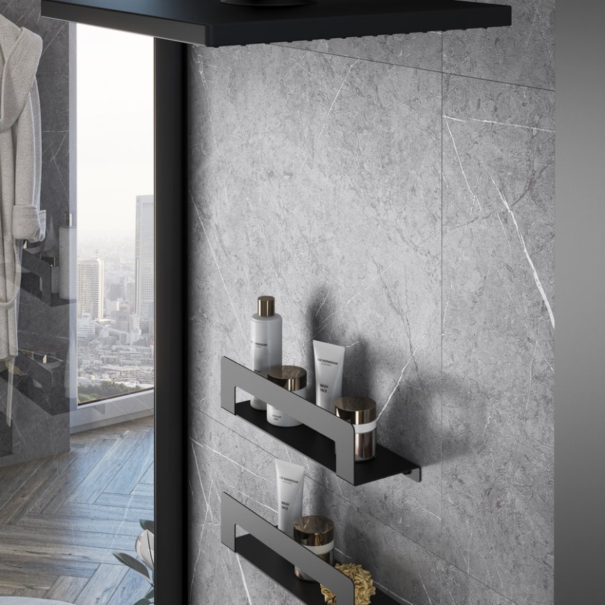 Gedy - Polička s věšákem na ručníky CLEO 50 cm matná černá