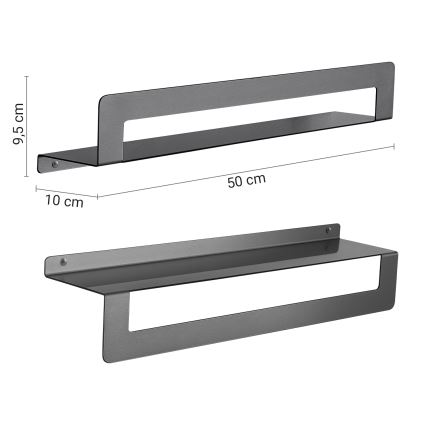 Gedy - Polička s věšákem na ručníky CLEO 50 cm metalicky šedá