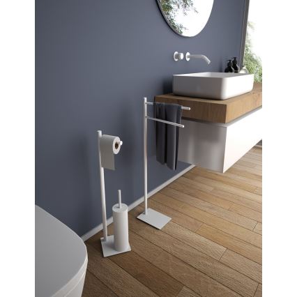 Gedy - Stojací WC štětka s držákem toaletního papíru TRILLY matná bílá
