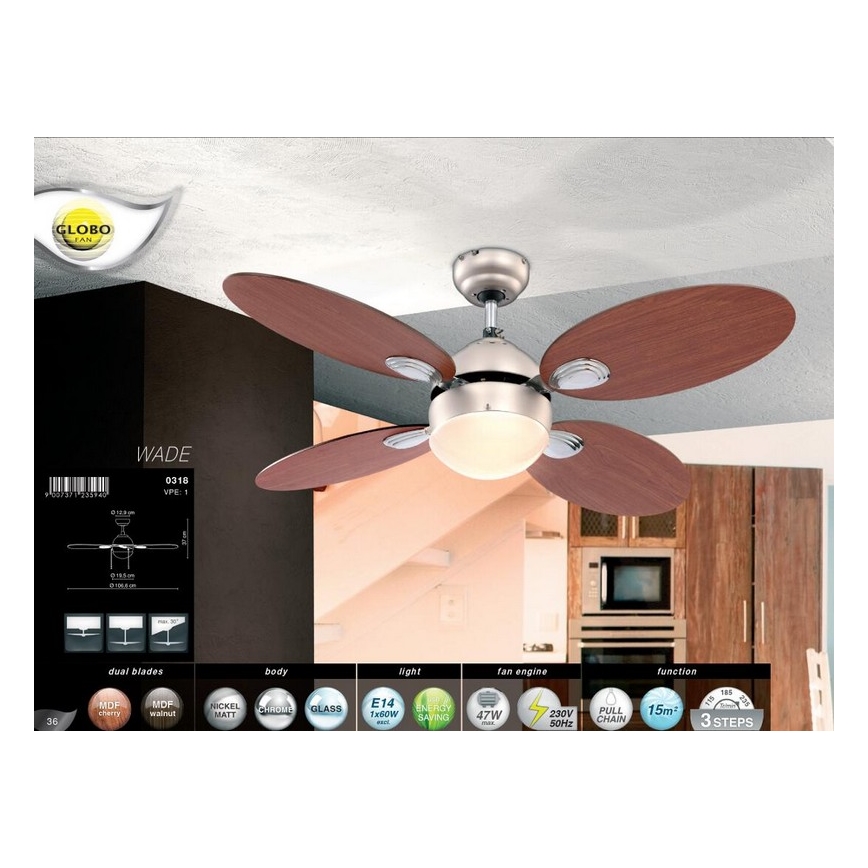 Globo - Stropní ventilátor 1xE14/60W/230V