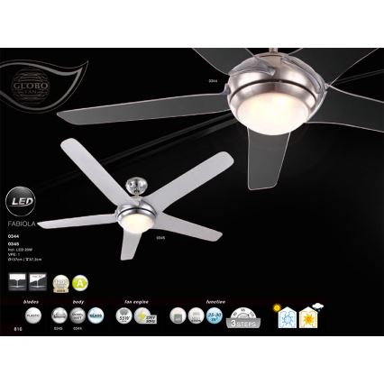 GLOBO 0344 - Stropní ventilátor FABIOLA 1xLED/20W/230V čirý