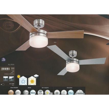 Globo - Stropní ventilátor 2xE14/40W/230V + dálkové ovládání