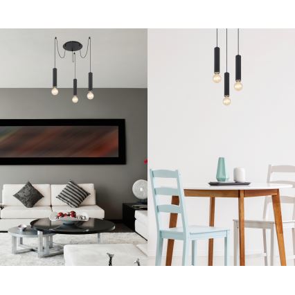 Globo - Lustr na lanku 3xE27/60W/230V černé dřevo