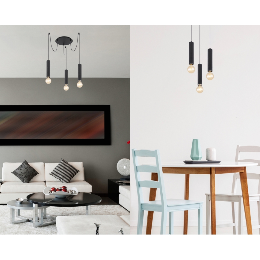 Globo - Lustr na lanku 3xE27/60W/230V černé dřevo