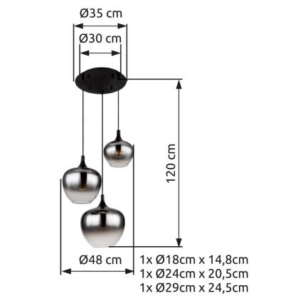 Globo - Lustr na lanku 3xE27/40W/230V pr. 48 cm černá