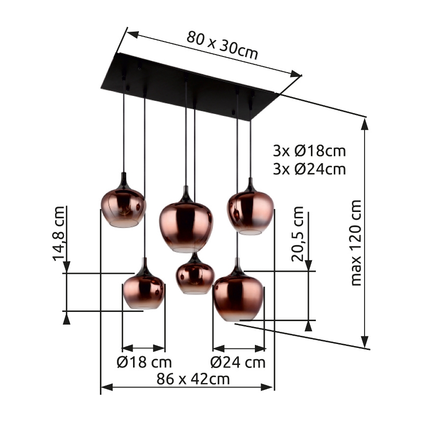 Globo - Lustr na lanku 6xE27/40W/230V hnědá/kouřová