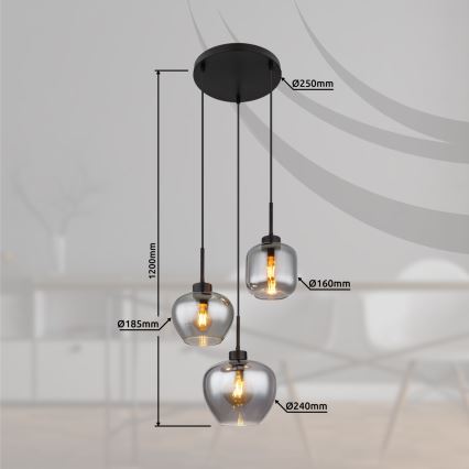 Globo - Lustr na lanku 3xE27/40W/230V černá