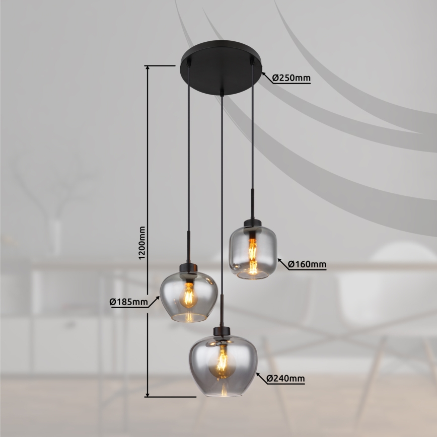 Globo - Lustr na lanku 3xE27/40W/230V černá