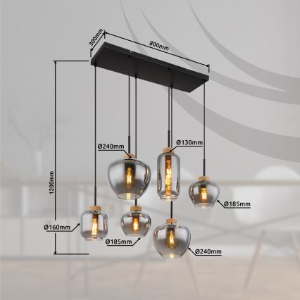 Globo - Lustr na lanku 6xE27/40W/230V černá
