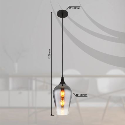 Globo - Lustr na lanku 1xE27/60W/230V pr. 18 cm černá