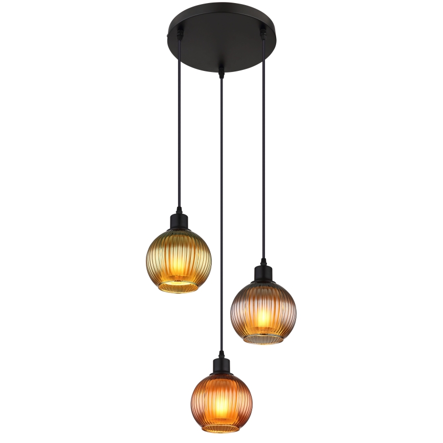 Globo - Lustr na lanku 3xE27/25W/230V pr. 36 cm měď/zelená/modrá