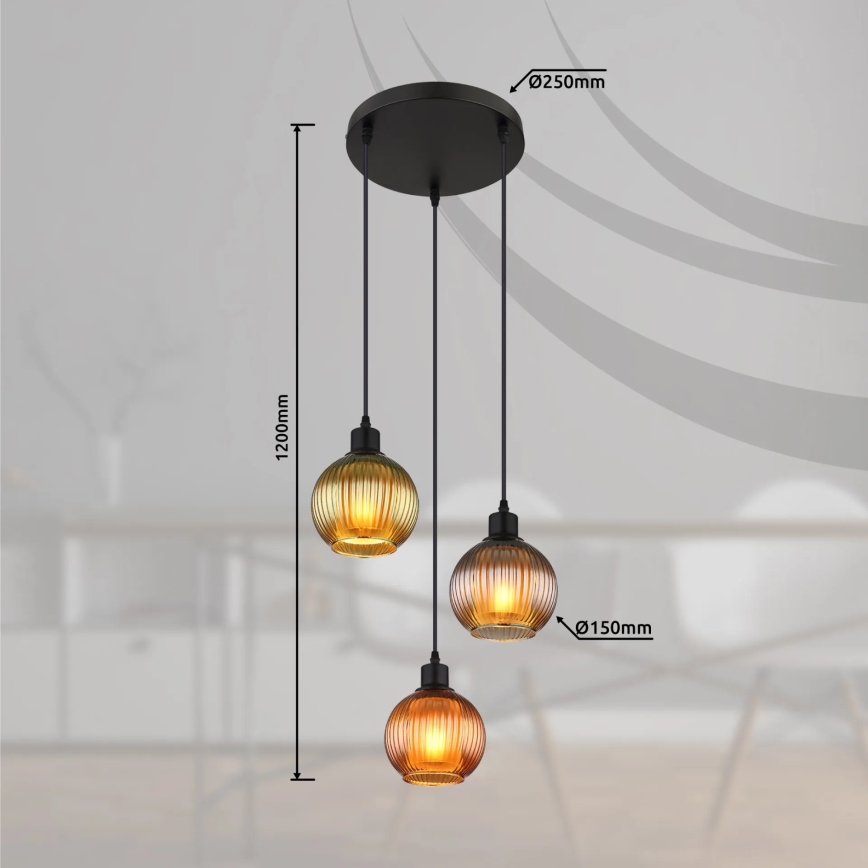Globo - Lustr na lanku 3xE27/25W/230V pr. 36 cm měď/zelená/modrá