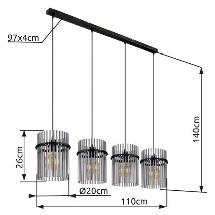 Globo - Lustr na lanku 4xE27/60W/230V černá