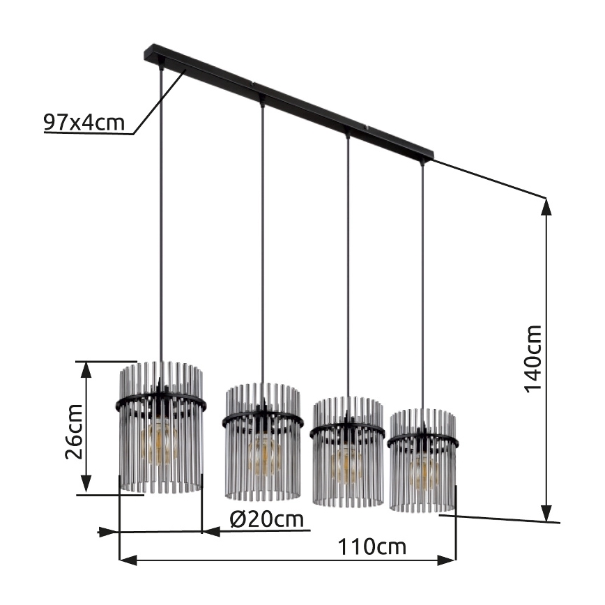 Globo - Lustr na lanku 4xE27/60W/230V černá