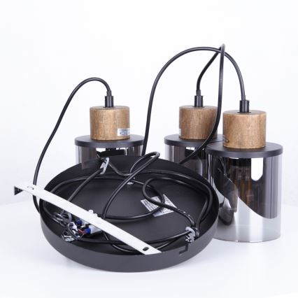 Globo - Lustr na lanku 3xE27/15W/230V pr. 27 cm dub