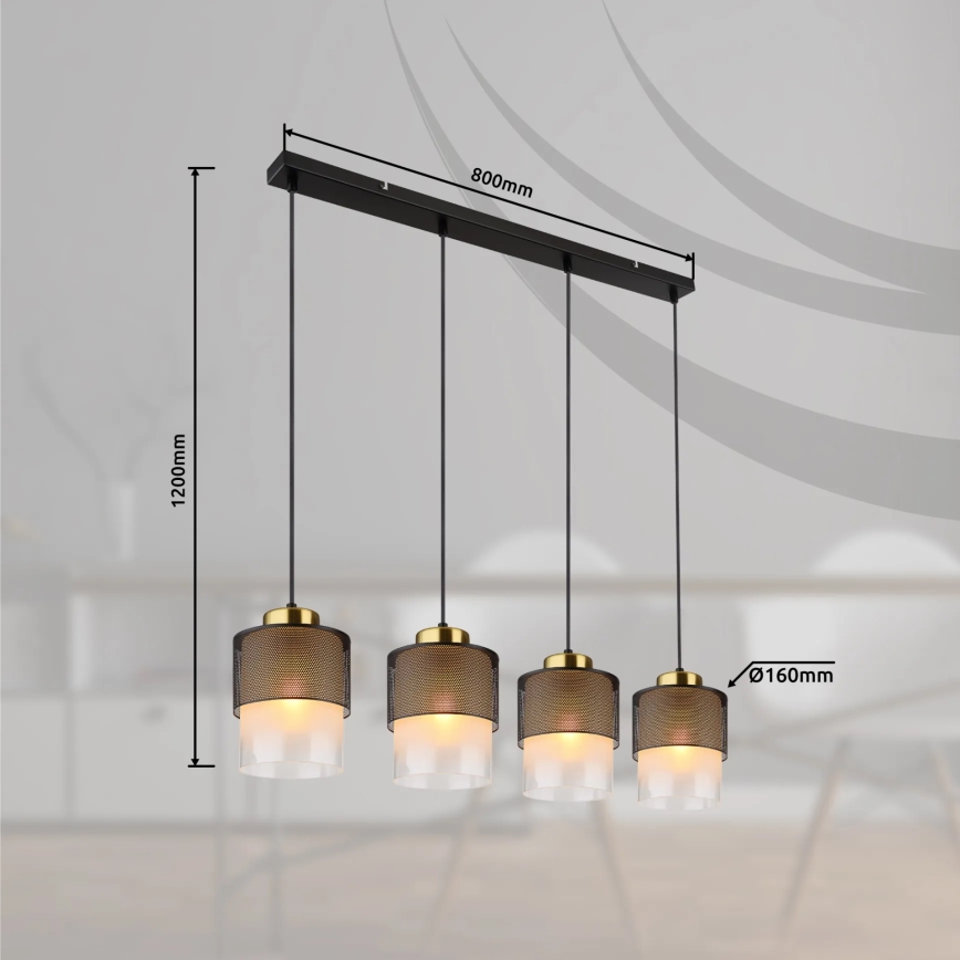 Globo - Lustr na lanku 4xE27/60W/230V černá/zlatá