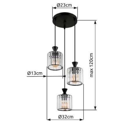 Globo - Lustr na lanku 3xE27/60W/230V pr. 32 cm černá