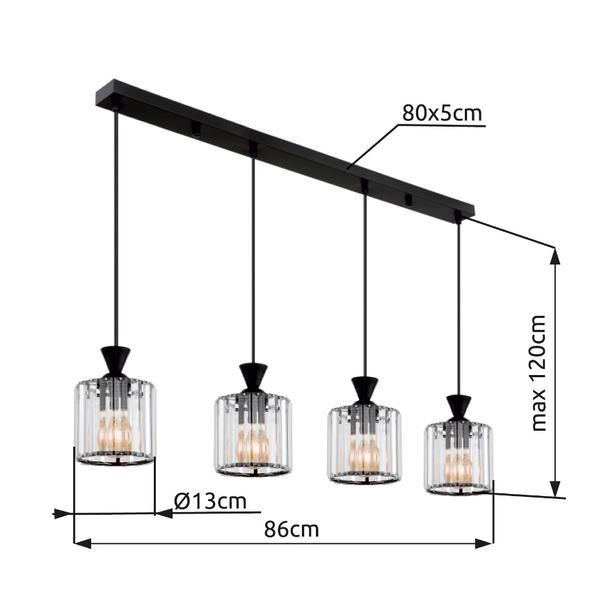 Globo - Lustr na lanku 4xE27/60W/230V černá