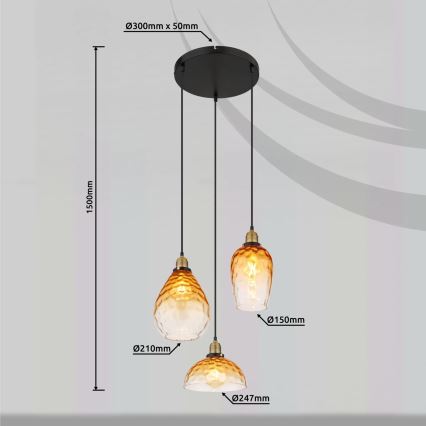 Globo - Lustr na lanku 3xE27/60W/230V pr. 46 cm oranžová