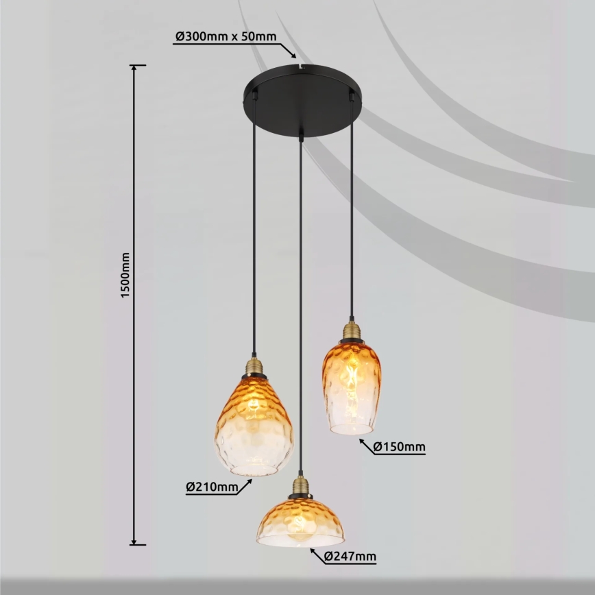 Globo - Lustr na lanku 3xE27/60W/230V pr. 46 cm oranžová