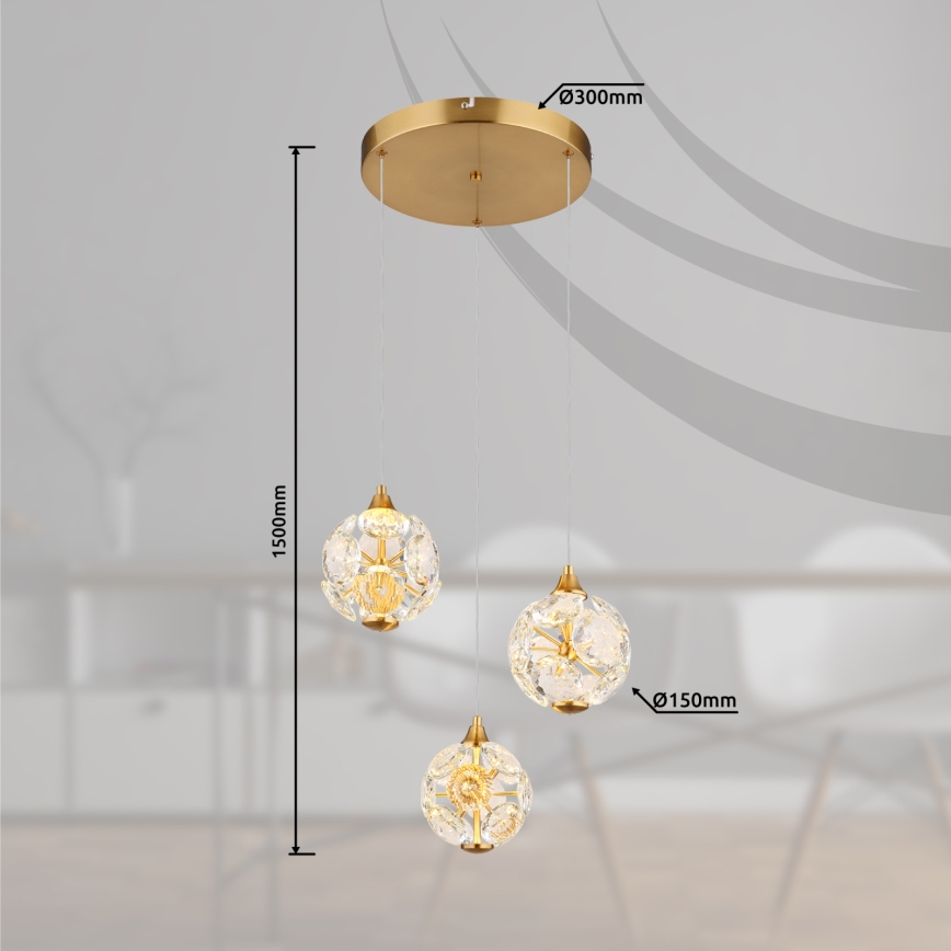 Globo - LED Lustr na lanku LED/24W/230V 3000K zlatá
