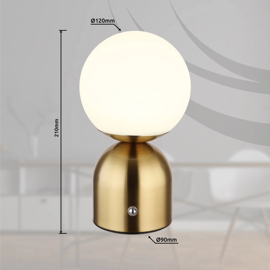Globo - LED Stmívatelná dotyková stolní lampa LED/2,5W/3,7V 2700K/4000K/6500K 1800 mAh USB mosaz
