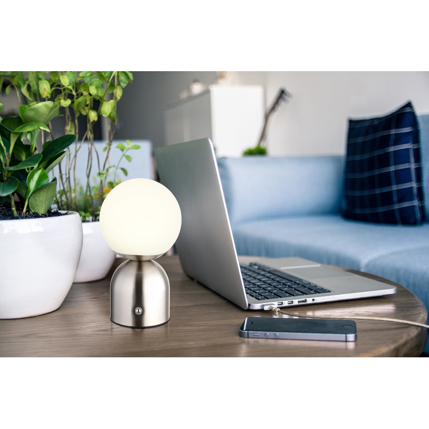 Globo - LED Stmívatelná dotyková stolní lampa LED/2,5W/3,7V 2700K/4000K/6500K 1800 mAh USB matný chrom