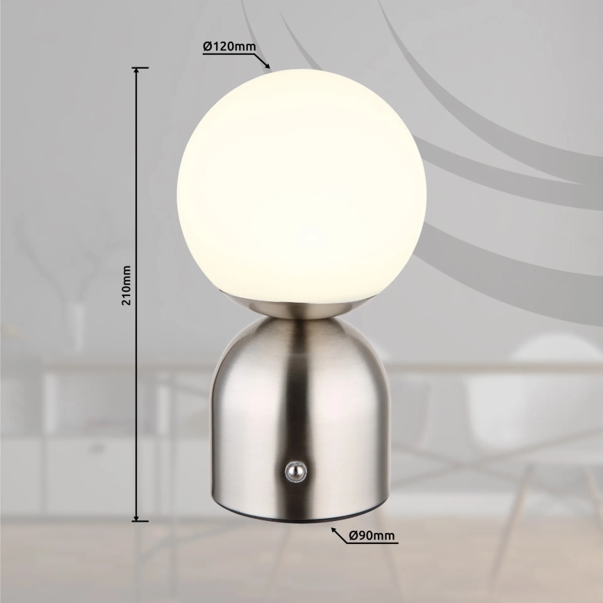 Globo - LED Stmívatelná dotyková stolní lampa LED/2,5W/3,7V 2700K/4000K/6500K 1800 mAh USB matný chrom