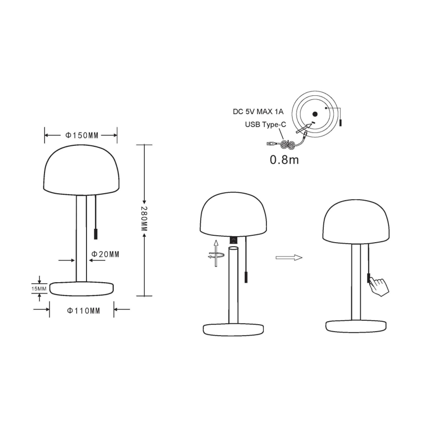 Globo - LED Nabíjecí stolní lampa LED/1,5W/3,7V 3000/4200/6000K 1800mAh stříbrná