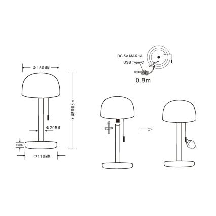 Globo - LED Nabíjecí stolní lampa LED/1,5W/3,7V 3000/4200/6000K 1800mAh černá
