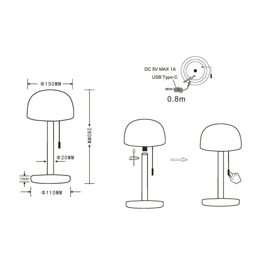 Globo - LED Nabíjecí stolní lampa LED/1,5W/3,7V 3000/4200/6000K 1800mAh černá
