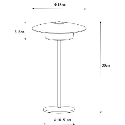 Globo - LED Venkovní nabíjecí dotyková stolní lampa LED/3W/3,7V 1800/2700/3000K IP44 1800 mAh černá
