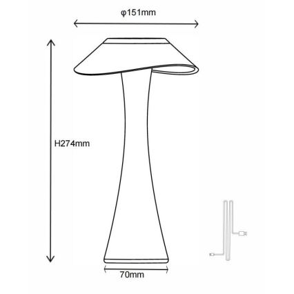 Globo - LED Stmívatelná nabíjecí stolní lampa LED/2,5W/3,7V 1200mAh 2700K/4500K/6500K zlatá