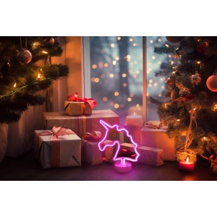 Globo - LED Neonová stolní dekorace LED/2W/3xAA jednorožec