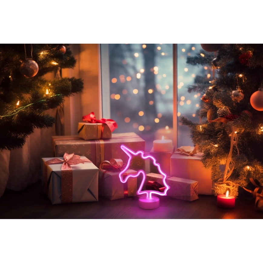 Globo - LED Neonová stolní dekorace LED/2W/3xAA jednorožec