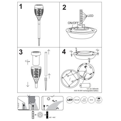 Globo - LED Solární svítidlo LED/1,2W/3V 1400K IP44