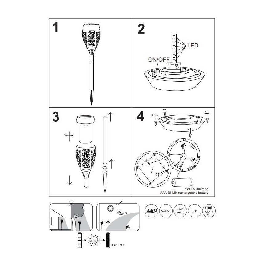 Globo - LED Solární svítidlo LED/1,2W/3V 1400K IP44