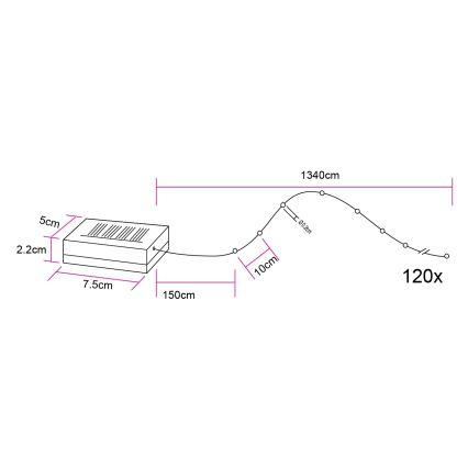 Globo - LED Solární řetěz 120xLED/3,2V IP44 13,4 m 600 mAh