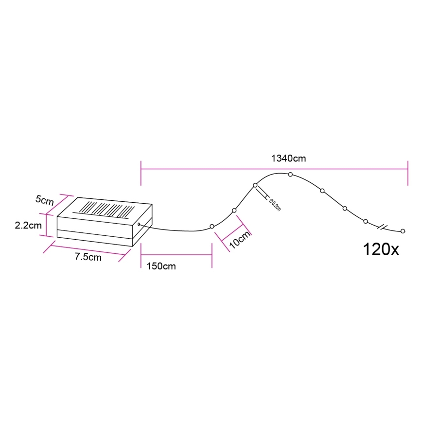 Globo - LED Solární řetěz 120xLED/3,2V IP44 13,4 m 600 mAh