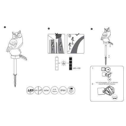 Globo - LED Solární svítidlo LED/0,06W/3V IP44 sova