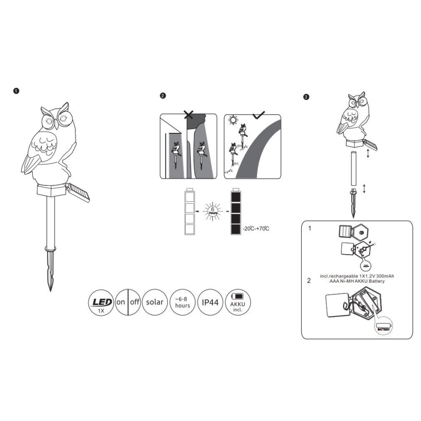 Globo - LED Solární svítidlo LED/0,06W/3V IP44 sova