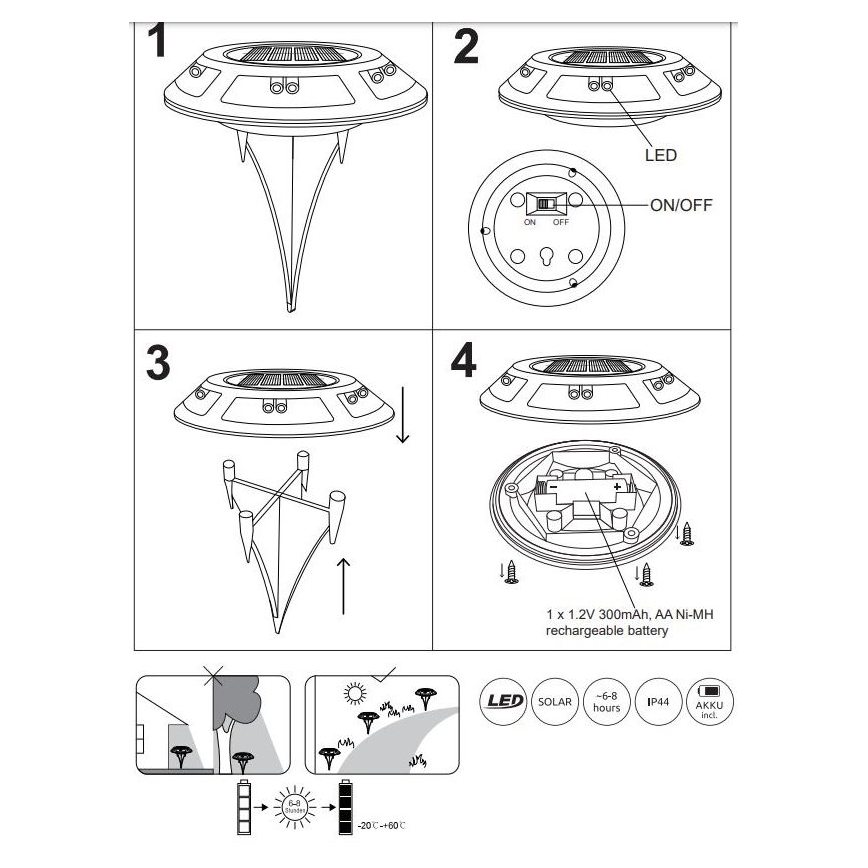 Globo - SADA 2x LED Solární svítidlo LED/0,72W/3V 3200K IP44 300 mAh