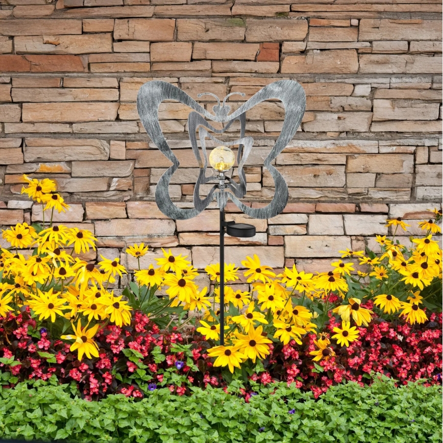 Globo - LED Solární svítidlo LED/3V IP44 300 mAh stříbrný motýl