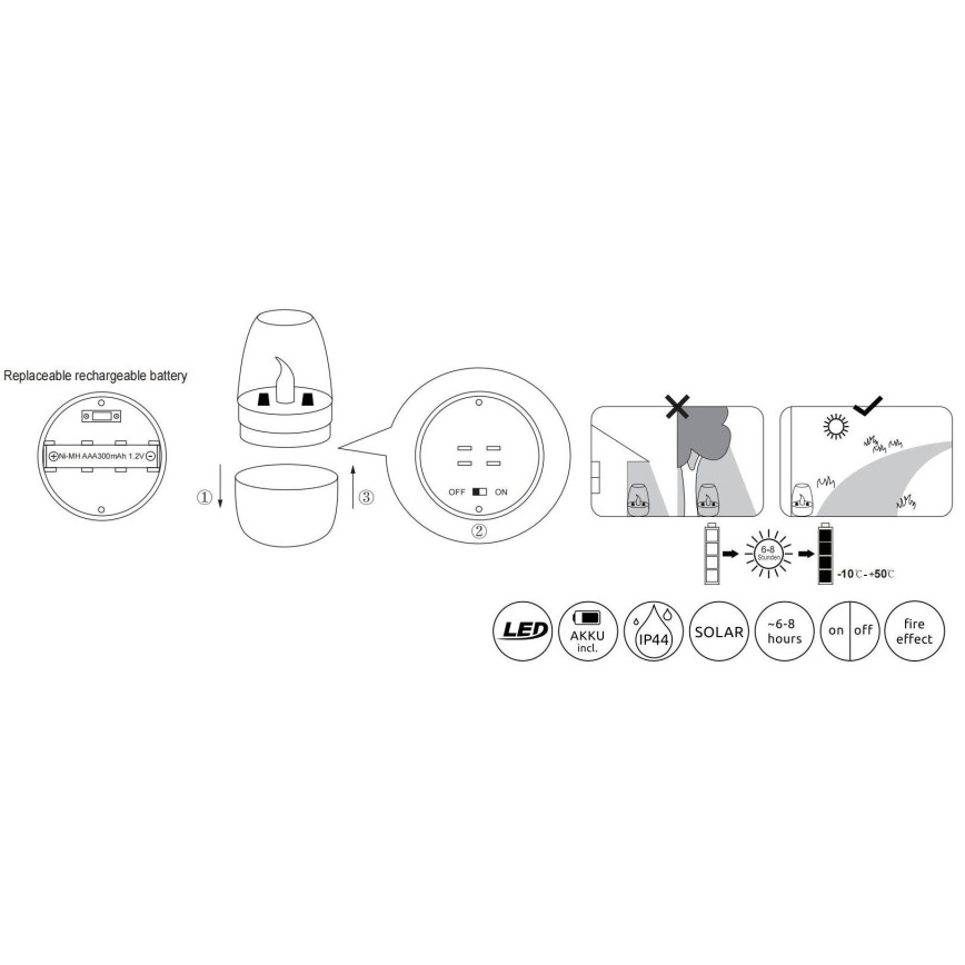 Globo - LED Solární svítidlo LED/0,02W/1,2V 1800K IP44 300 mAh